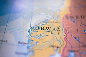 Geographical map location of country Norway in Europe continent on atlas