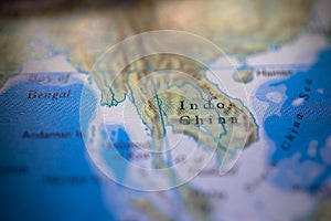 Geographical map location of Indochina region in Asia continent on atlas photo