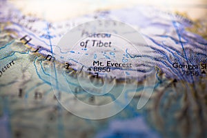 Geographical map location of Mount Everest in Nepal in Asia continent on atlas