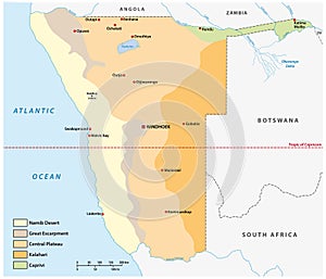 Geographical vector map of the five natural areas of Namibia