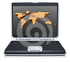 Geographical world map on laptop screen