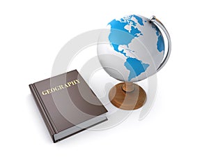 Geography book and desktop globe