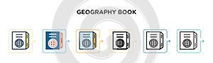 Geography book vector icon in 6 different modern styles. Black, two colored geography book icons designed in filled, outline, line