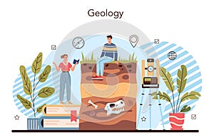 Geography class concept. Geology. Studying the lands, features, inhabitants