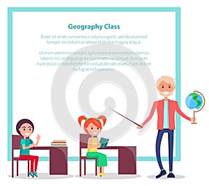 Geography Class Poster with Teacher Holding Globe