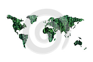 Computer world map isolated in white