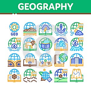 Geography Education Collection Icons Set Vector