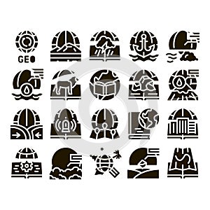 Geography Education Glyph Set Vector