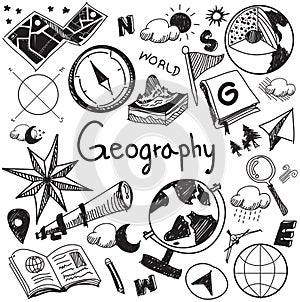 Geography and geology education subject handwriting doodle icon