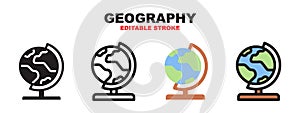 Geography icon set with different styles. Editable stroke and pixel perfect. Can be used for web, mobile, ui and more