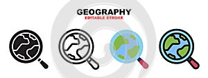 Geography icon set with different styles. Editable stroke and pixel perfect. Can be used for web, mobile, ui and more