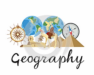 Geography Icon. A set of subjects for designating school discipline