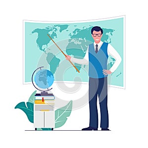 Geography teacher and education school concept. Vector