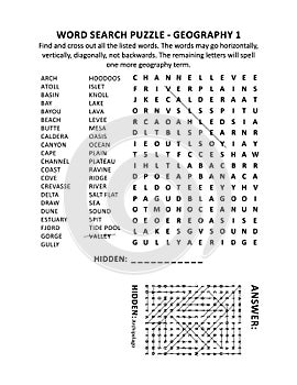 Geography terms word search puzzle