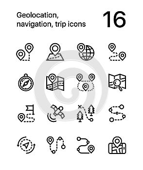 Geolocation, navigation, trip icons for web and mobile design pack 1