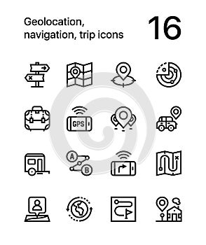 Geolocation, navigation, trip icons for web and mobile design pack 2