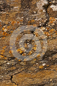 Geologic fissure on an orange mountain wall, `Fisgas de Ermelo`, Serra do Alvao, Mondim de Basto.