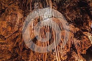 Geologic formations in a cave.