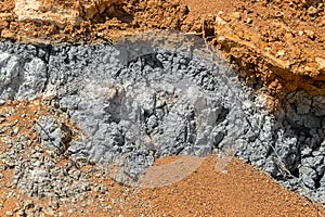 Geological deposit of blue clay. Blue clay is a rare natural natural cosmetic. Blue clay - a sign of the diamond deposit, is