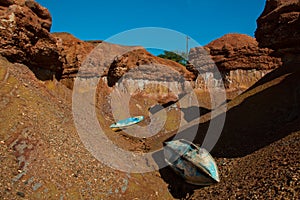 Geological erosion formed by wind and water on Coche Island, in the Venezuelan Caribbean photo