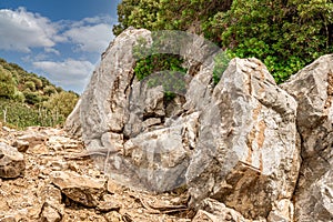 Geological fault, rock, large rocks, landscape. beautiful landscape with stone boulders