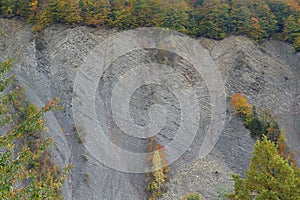 Geological mountain folds in Yaremche city, Ukraine, known as Yaremche folds