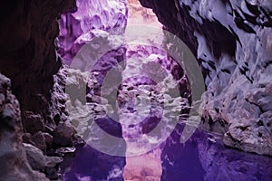 Geological Purple cave rock curve. Generate Ai