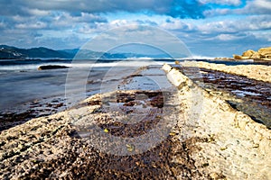 Geological rock formations caused by the erosion of the sea, flysch in Basque Country