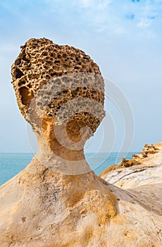 Geological rock formations in Yehliu Geopark on the coast