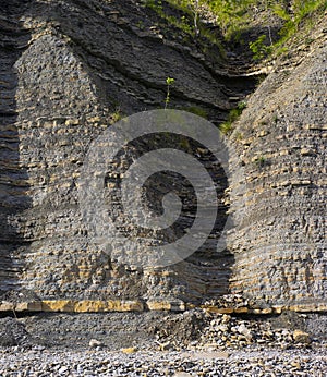 Geological rock layers over millions of years