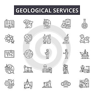 Geological services line icons for web and mobile design. Editable stroke signs. Geological services outline concept