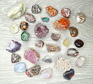 Geological set crystals and minerals semigem stones