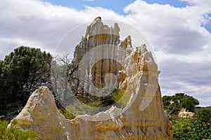 Geological stone erosion Organs of Ille-sur-TÃªt fairy chimneys tourist site in languedoc France