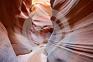 geological striations within a multi-hued slot canyon