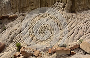 Geological Striations through Rock Formation in North Dakota