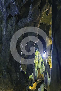 Geological structures and formations of limestone in cave of skulls, Cueva de las Calaveras in Benidoleig, Valencia. photo