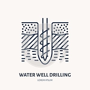 Geological survey, engineering vector flat line icon. Geodesy equipment. Geology research illustration. Water well