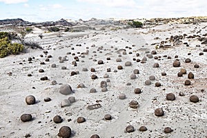 Geological Unusual rock formations, Valle de la Luna bocce court Ischigualasto national park, paleontological