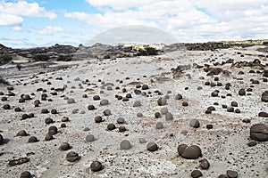 Geological Unusual rock formations, Valle de la Luna, bocce court Ischigualasto national park, paleontological