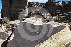 Geological Unusual rock formations, Valle de la Luna, Ischigualasto National Park, paleontological reserve Triassic