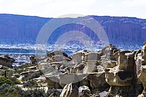 Geological Unusual rock formations, Valle de la Luna Ischigualasto National Park, paleontological reserve Triassic