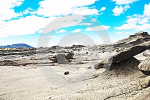 Geological Unusual rock formations, Valle de la Luna , Ischigualasto National Park, paleontological reserve Triassic