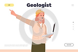 Geologist landing page design template for geology profession and research work development