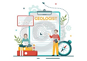 Geologist Vector Illustration with Soil Analysis and Features of the Earth for Science, Research or Expedition in Flat Cartoon