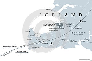 Geology of the Capital Region and Southern Peninsula of Iceland, gray map