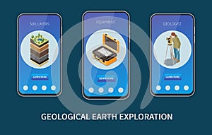 Geology Earth Exploration Isometric Colored Banner Set
