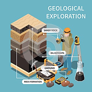 Geology Earth Exploration Isometric And Colored Concept