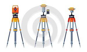 Geology Instrument and Tool with Tacheometer on Tripod Vector Set