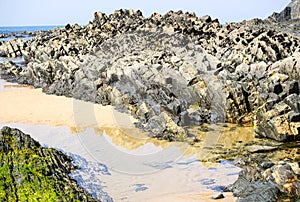 Geology lesson on Alentejo area beach, Portugal