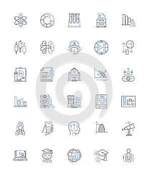 Geology line icons collection. Plate tectonics, Minerals, Fossils, Earthquakes, Volcanoes, Topography, Sediments vector